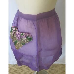 VINTAGE 1950/1960 Half Apron Handmade Organza Pocket Violets Purple